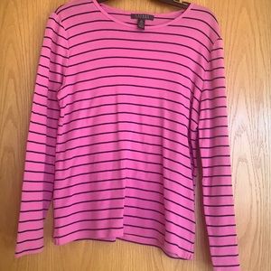 Ralph Lauren women’s long sleeve tee, size XL, pink with black stripes.